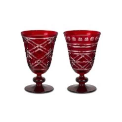 Set 2 Calici Vino Optical Rosso Intagliati
