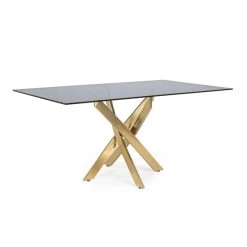 Tavolo Rettangolare George Fumè Con Base Oro 160x90cm
