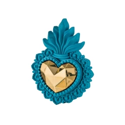 Cuore Ex Voto Blu E Oro 9x12 Cm