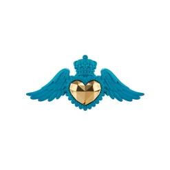 Cuore Ex Voto Con Ali Blu E Oro 20x10 Cm