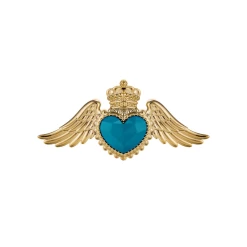 Cuore Ex Voto Con Ali Oro E Blu 20x10 Cm