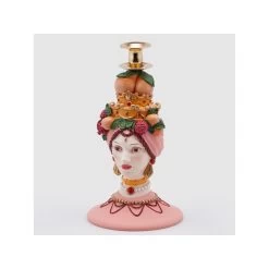 Enzo De Gasperi Portacandela Sicily Poly Rosa H31cm