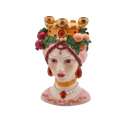 Enzo De Gasperi Portacandele Sicily Poly Rosa H38cm