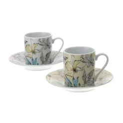 Box 2 Tazzine Caffè Floreali Bianco E Giallo 9x5cm
