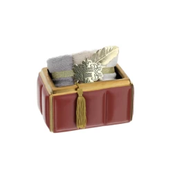 Contenitore In Ceramica Bordeaux E Oro 16x11x8 Cm
