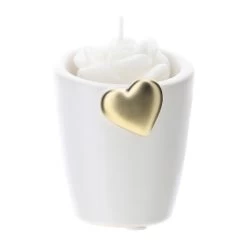 Portacandela Gres Bianco Cuore Oro 8 Cm