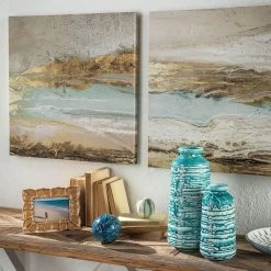 Set 2 Quadri Canvas Rosa E Oro 62.5cm