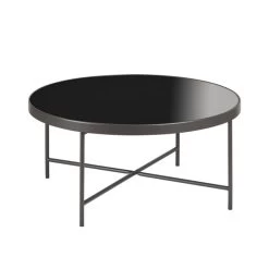 Tavolino Tondo Grande In Metallo Con Vetro Temperato Specchiato