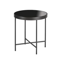 Tavolino Tondo Piccolo In Metallo Con Vetro Temperato Specchiato