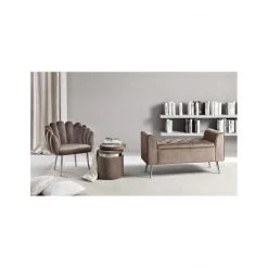 Poltrona Conchiglia Tortora In Velluto E Piedi Silver