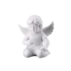 Rosenthal Statuetta Angelo Con Corona Di Fiori Bianco Media H10cm