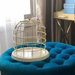 Seletti Gabbia In Metallo Dorato Con Piatto In Porcellana “Twitable” 34x36cm -Negozio Di Mobili seletti gabbia in metallo dorato con piatto in porcellana twitable 34x36cm 2